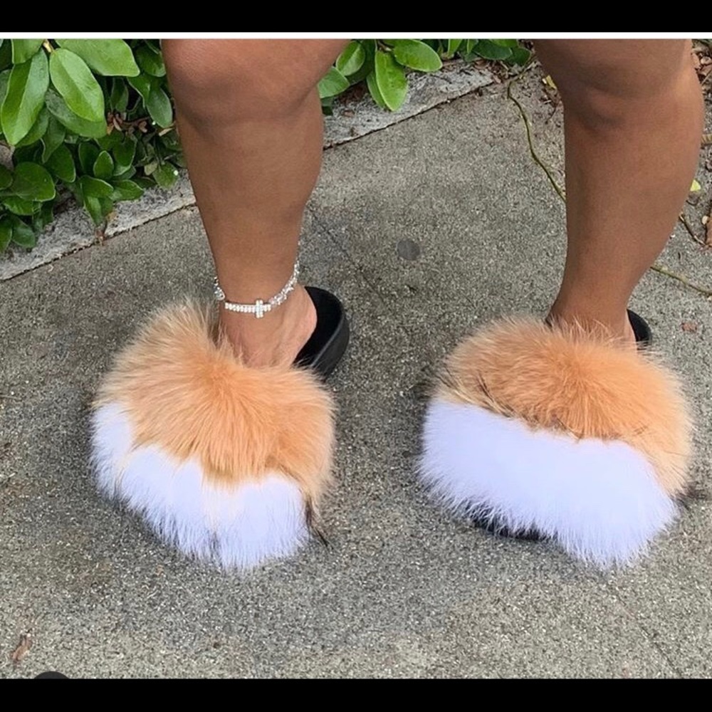 100% Raccoon fur slides